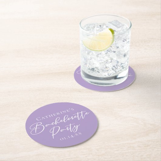 Lilac Purple Bachelorette Party Personalized ラウンドペーパーコースター (インサイチュ)