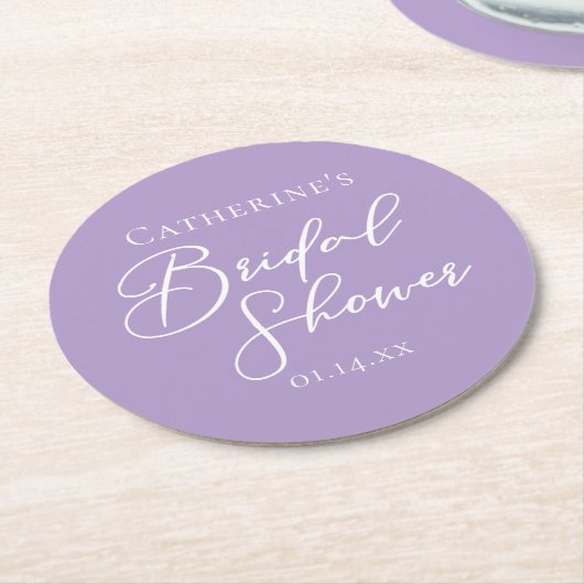 Lilac Purple Bridal Shower Personalized ラウンドペーパーコースター (アングル)