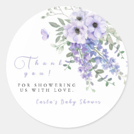 Lilac purple floral baby shower Thank you ラウンドシール