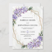 Lilac Purple Floral Geometric Wedding Invitation 招待状 (正面)