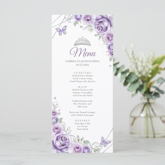 Lilac Purple Floral Quinceanera Program Menu メニュー (スタンド正面)