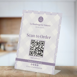 Lilac Purple Gingham Bakery QR Scan to Order  台座サイン