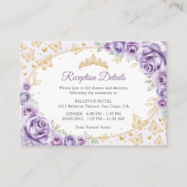 Lilac Purple Gold Quinceanera Reception Details エンクロージャーカード
