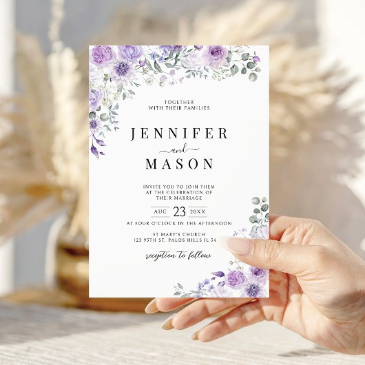 Lilac Purple Lavender Floral Wedding Invitation 招待状
