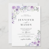 Lilac Purple Lavender Floral Wedding Invitation 招待状 (正面)