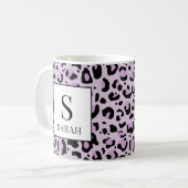 Lilac Purple Leopard Print Custom Name Mug コーヒーマグカップ (正面左)