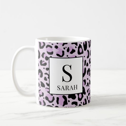 Lilac Purple Leopard Print Custom Name Mug コーヒーマグカップ (左)