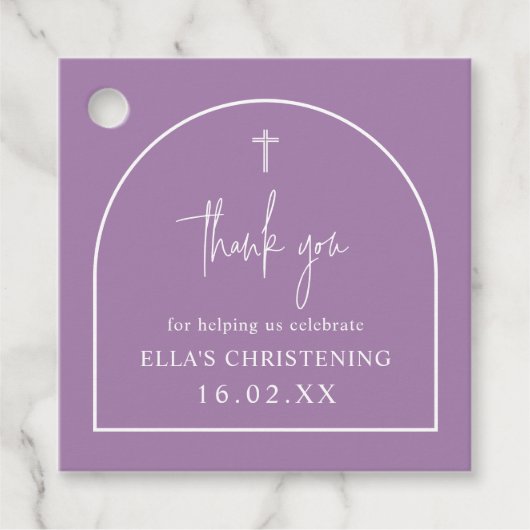 Lilac Purple Modern Arch Minimalist Christening フェイバータグ (正面)