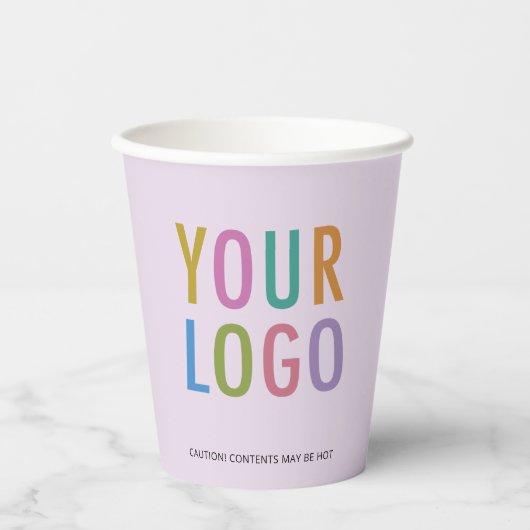 Lilac Purple Paper Cups Custom Business Logo 8 oz 紙コップ (正面)