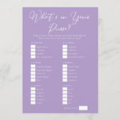 Lilac Purple Purse Items Bridal Shower Game カード (正面)