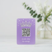 Lilac Purple QR RSVP Quinceañera Crown & Photo エンクロージャーカード (スタンド正面)