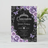 Lilac Purple Silver Black Quinceanera 招待状 (スタンド正面)