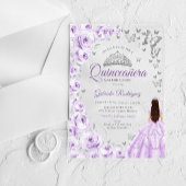 Lilac Purple Silver Floral Quinceanera アクリル招待状