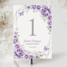 Lilac Purple Silver Floral Quinceanera テーブルナンバー
