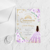 Lilac Purple Watercolor Roses Gold Quinceanera アクリル招待状