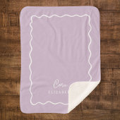 Lilac Purple Wavy Border Monogrammed シェルパブランケット