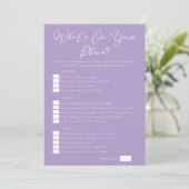 Lilac Purple What's On Your Phone Bridal Shower カード (スタンド正面)
