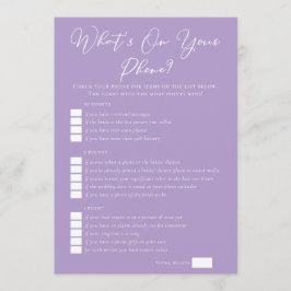 Lilac Purple What's On Your Phone Bridal Shower カード