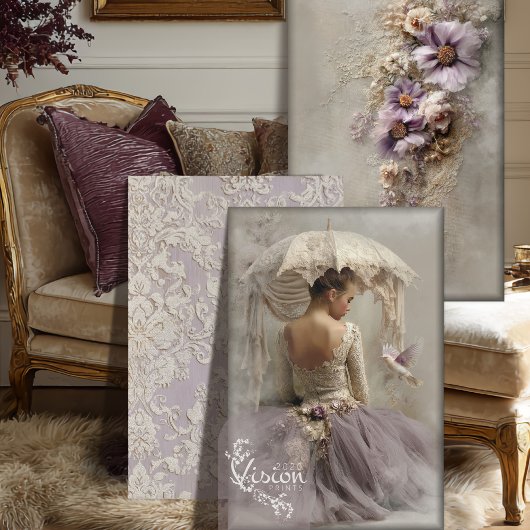 Lilac Reverie Ballerina, Floral & Damask Tile Set ラッピングペーパーシート