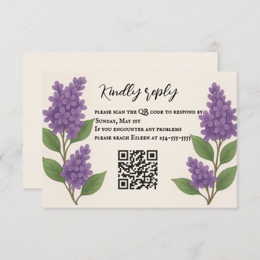 Lilac Reverie QR Code RSVP Card (正面/裏面)