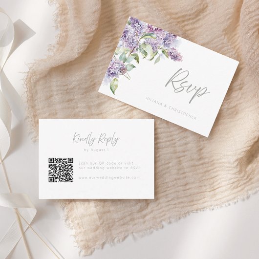 Lilac & Sage Floral QR Code Wedding RSVP Card サンキューカード