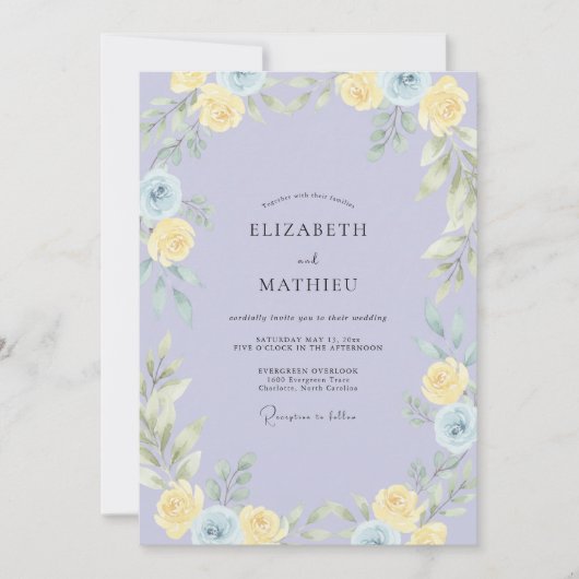 Lilac Serene Botanical Wedding 招待状 (正面)