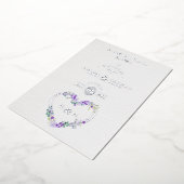 Lilac Shades Heart Luxury Romantic Botanical  箔招待状 (回転した状態)