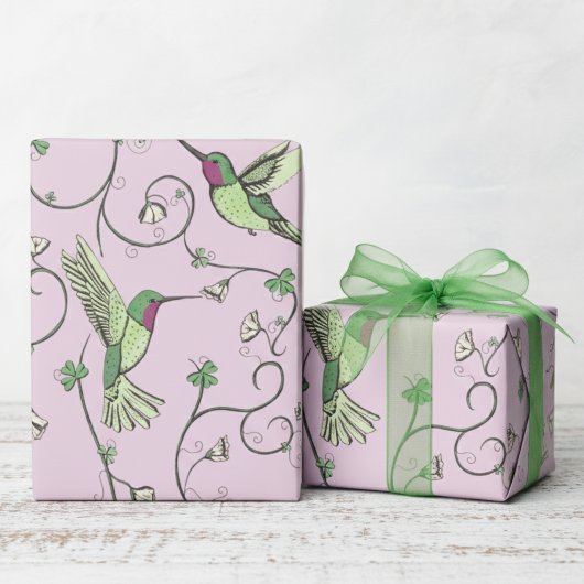 Lilac Shamrock Vine Hummingbird Pattern ラッピングペーパー