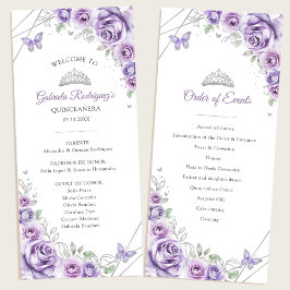 Lilac Silver Floral Quinceanera Order of Events プログラム