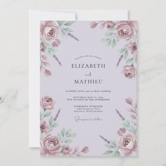 Lilac Soft Watercolor Wedding 招待状 (正面)