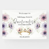Lilac Watercolor Anemone Gold Tiara Quinceanera 横断幕 (横)