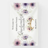 Lilac Watercolor Anemone Gold Tiara Quinceanera 横断幕 (縦)