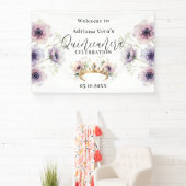 Lilac Watercolor Anemone Gold Tiara Quinceanera 横断幕 (インサイチュ)