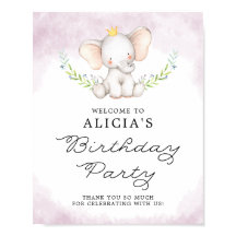 Lilac Watercolor Baby Elephant Birthday Welcome