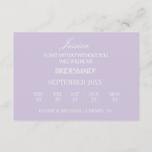 Lilac Will You Be My Bridesmaid Proposal Card 招待状 (裏面)