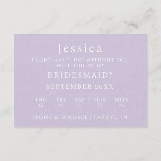 Lilac Will You Be My Bridesmaid Proposal Card 招待状 (裏面)