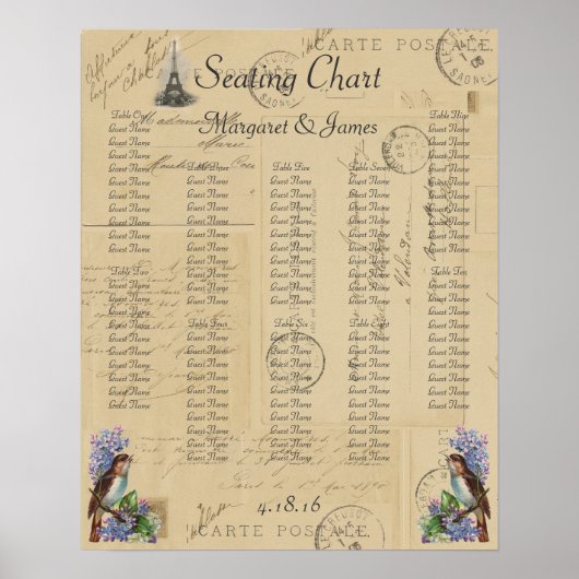 Lilacs座席表のパリはがき鳥 ポスター (正面)