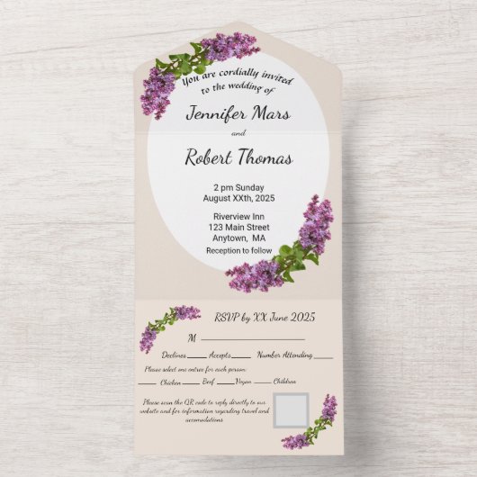 Lilacs and Cream All in One Wedding Invite オールインワン招待状 (内側)