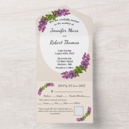 Lilacs and Cream All in One Wedding Invite オールインワン招待状