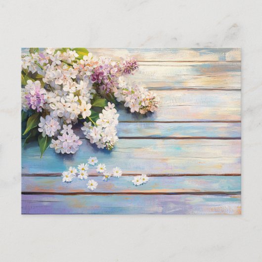 Lilacs and Daisies on Pastel Wood ポストカード (正面)