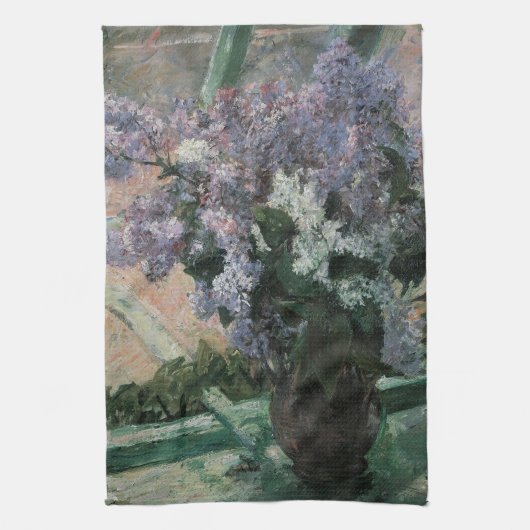 Lilacs in a window by Mary Cassatt, Lilacs in a Wi キッチンタオル (縦)