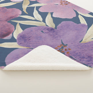 Lilacs on watercolor blue background シェルパブランケット