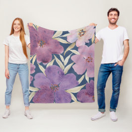 Lilacs on watercolor blue background フリースブランケット