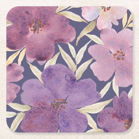 Lilas en acuarela  スクエアペーパーコースター (正面)