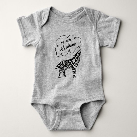 Lil'Cubあなたのベビーの名前と狼の言葉 ベビーボディスーツ (正面)