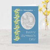 Lilies Mothers Dayフォトカード、青でパーソナライズ カード (黄色い花)