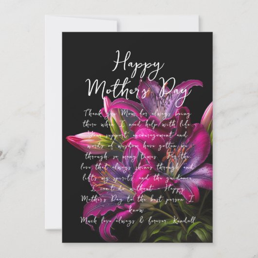 Lilies Mothers Day Thanks You Message Card 招待状 (正面)