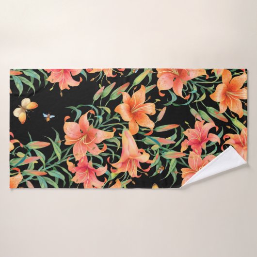 Lilies seamless background pattern. バスタオル (バスタオル)
