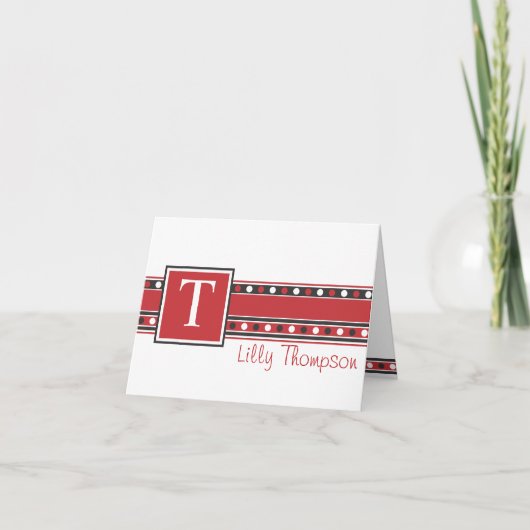 Lillyのメッセージカード-赤および黒 ノートカード (正面)