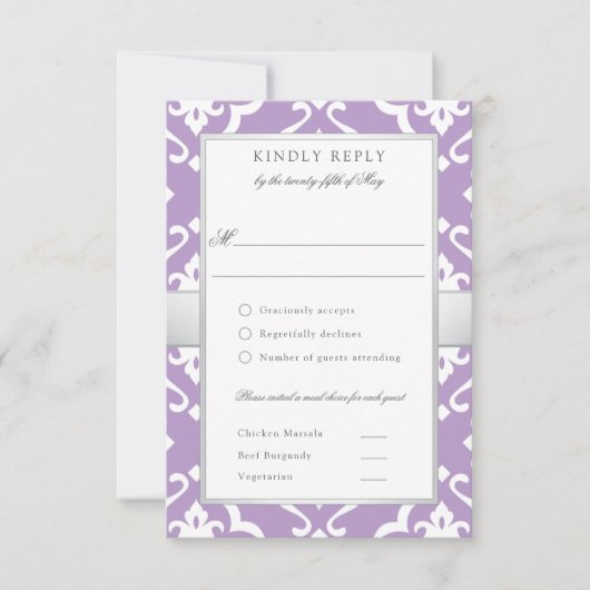 Lilly Damask Floral Wedding Meal RSVP Card (正面)